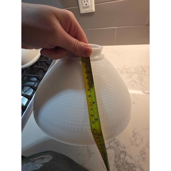 Vintage waffle style milk glass textured light cover - Picture 5 of 8